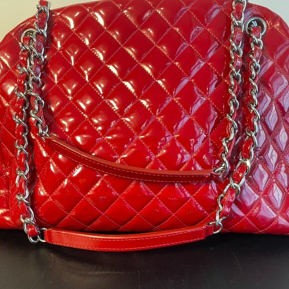 Chanel Large Just Mademoiselle Bowling Bag Red Patent Calfskin Leather, Preowned - Picture 10 of 16